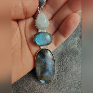 HUGE Labradorite and Rainbow Moonstone Statement Pendant